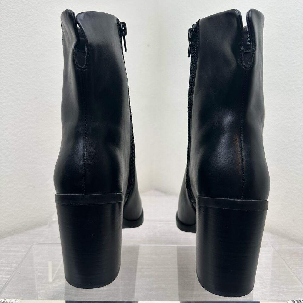 Steve Madden Silvee Ankle Boots Women 9.5M Black Leather Snip Toe Block Heel - Picture 6 of 9